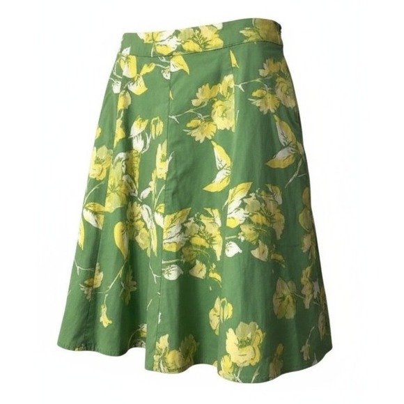 St Johns Bay Green Yellow Floral Skirt 10 A‎ Line Stretch Resort Preppy Coquette - Picture 2 of 12